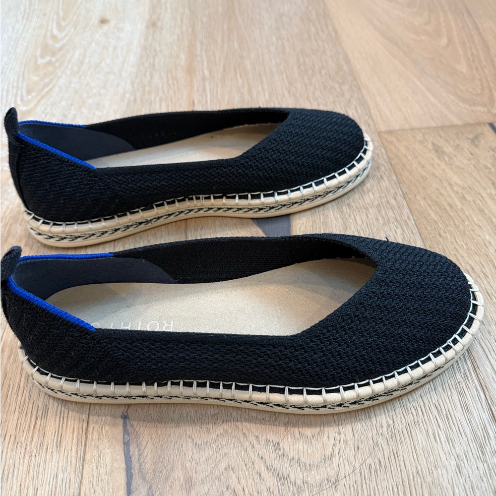 Rothy's Black Knit Espadrille Flats with Natural Trim